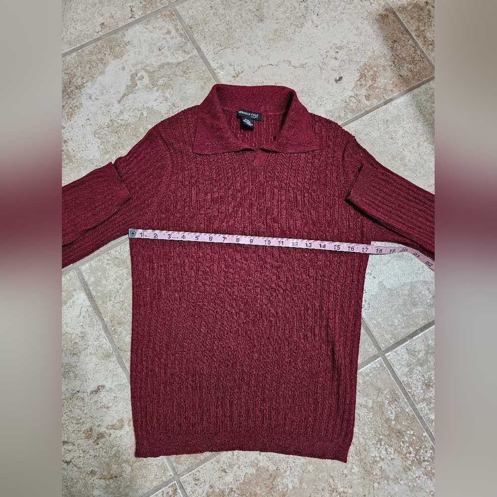 Kenneth Cole New York Men Size M Ribbed Sweater Red Knit Long Sleeve Investment - Picture 6 of 7